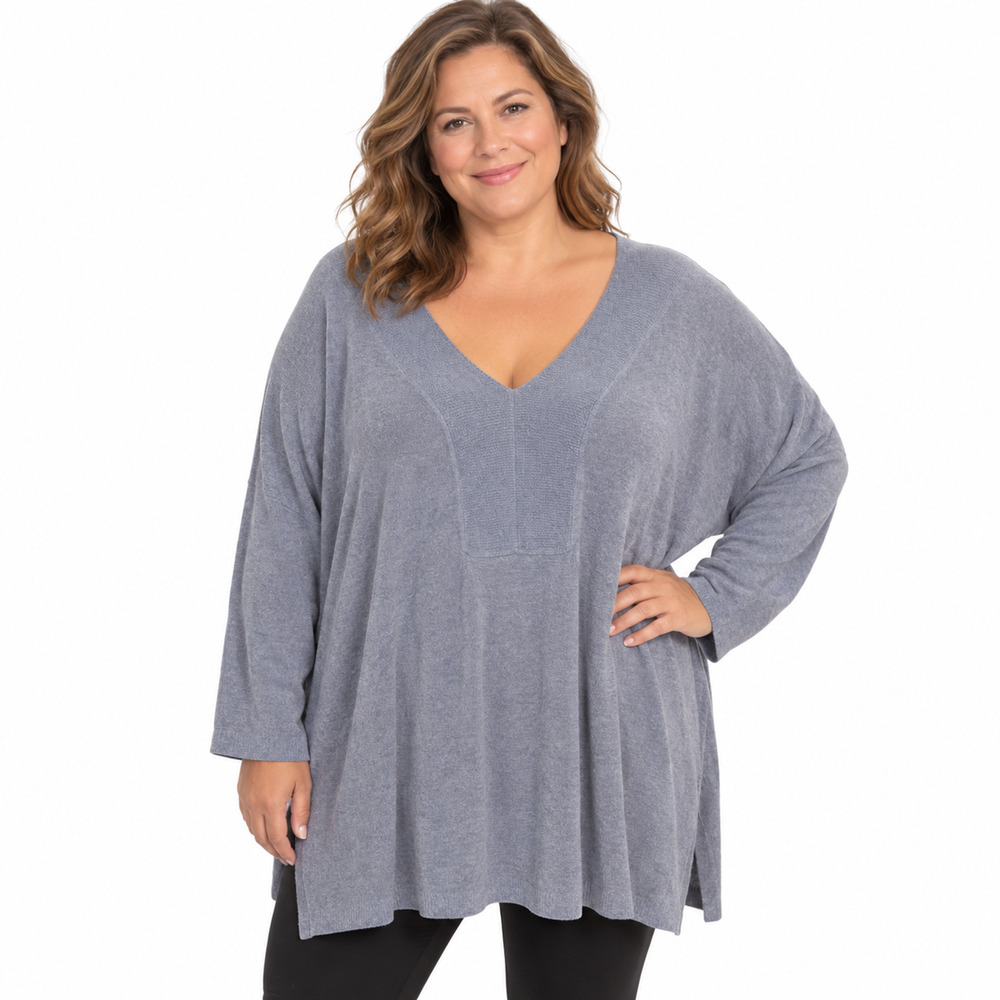 Barefoot Dreams Cozychic Ultra Lite V-Neck Tunic Dream Blue Sweater NWT sz 3X